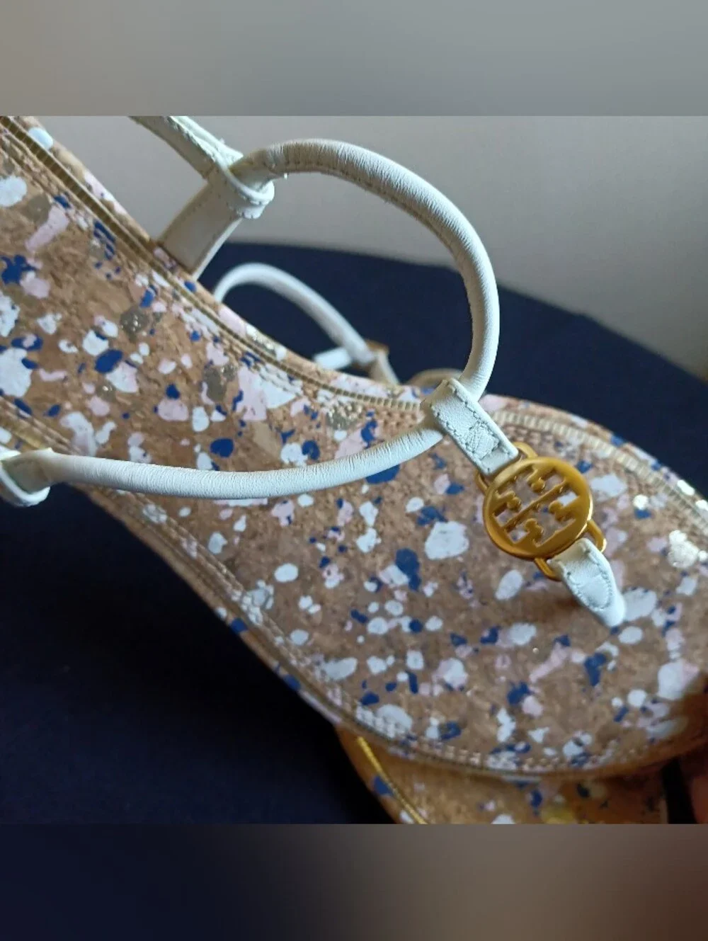 TORI BURCH Emmy Flat Sandals Confetti-speckled Cork Footbed 7-7.5